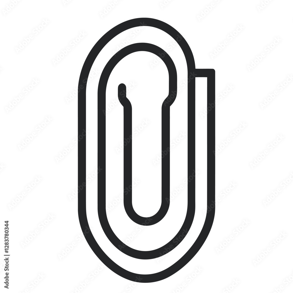 A simple black outline of a paperclip, representing office supplies and organization.