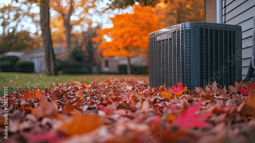 HVAC Maintenance: An informative scene depicting HVAC maintenance activities in the fall, emphasizing the importance of regular upkeep for efficient heating and cooling systems.