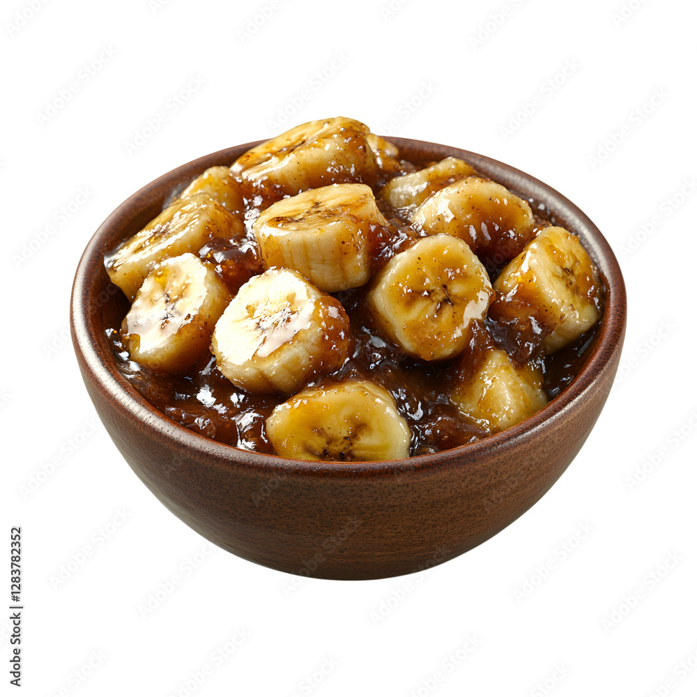 Caramelized Banana Chutney Bowl Isolated on Transparent Background Caramelized Banana Chutney Bowl Isolated on Transparent Background