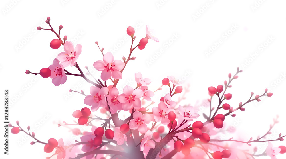 Blooming cherry blossom branches on white background Blooming cherry blossom branches on white background