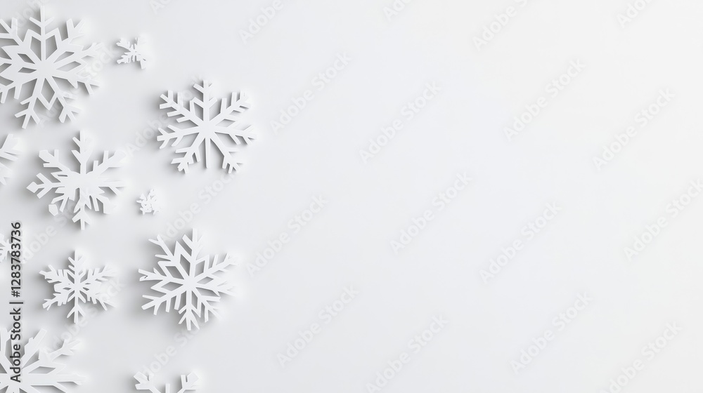 Elegant White Snowflakes on White Background for Winter Season Elegant White Snowflakes on White Background for Winter Season