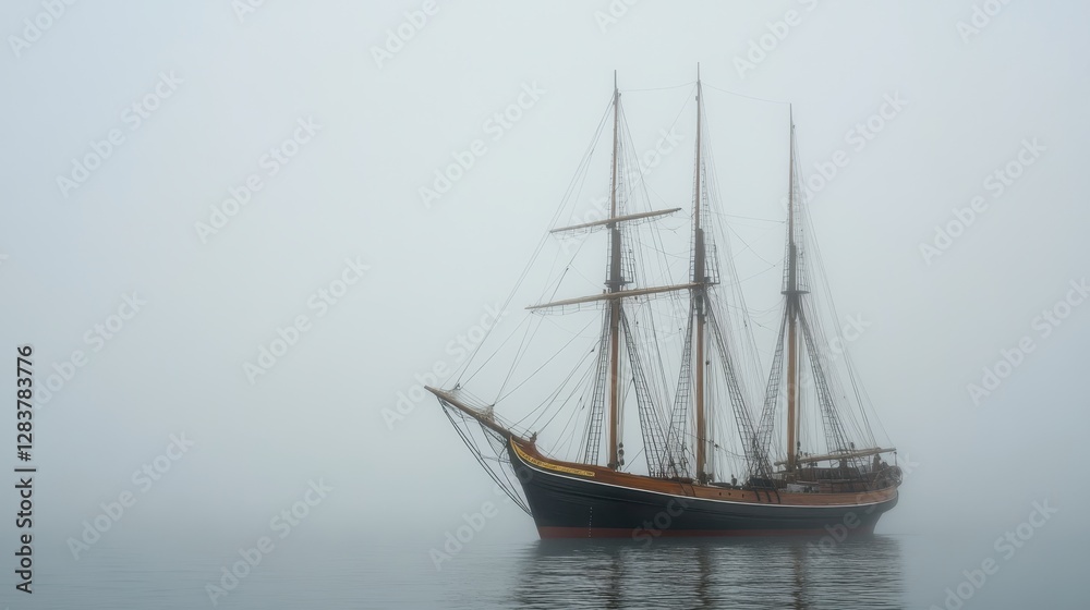 Classic Frigate Navigating Through a Misty Ocean: A Vintage Wooden Sailing Ship Experience Classic Frigate Navigating Through a Misty Ocean: A Vintage Wooden Sailing Ship Experience