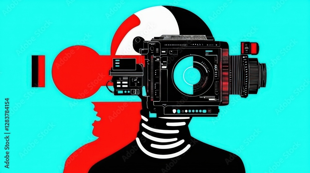 Fototapeta premium Artistic Illustration of Abstract Human Figure with Film Camera