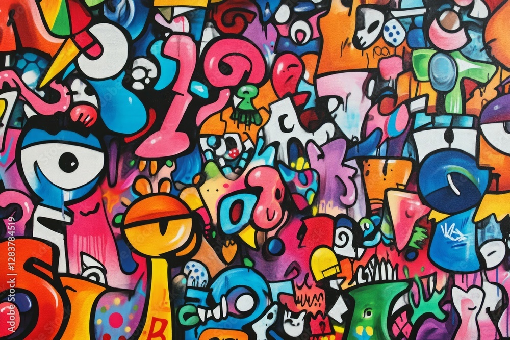 Obraz premium Vibrant cartoon monsters in abstract chaos. Neural network AI generated