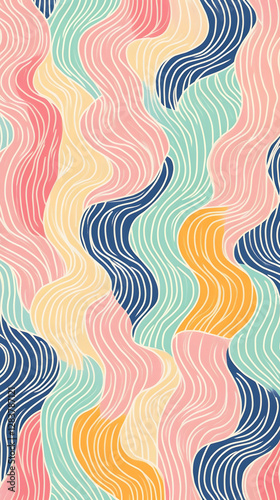 A pattern of wavy lines in pastel colors, creating an abstract background with a sense of movement and depth
