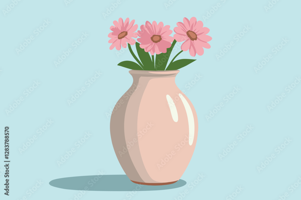Vector of vase isolated on a white background, Flat style cartoon vector illustration, Flowers in vases, arrangements decorations for home, office.