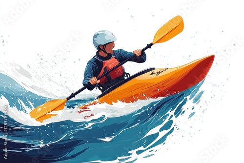 Kayaker paddling furiously through ocean waves whitewater kayaking adventure extreme sports