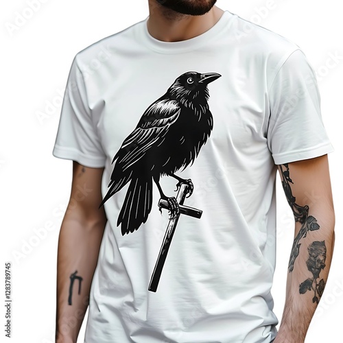 man in white shirt Bird design 