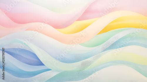 A pattern of wavy lines in pastel colors, creating an abstract background with a sense of movement and depth
