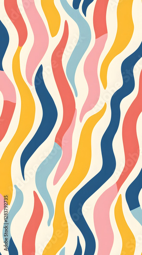 A pattern of wavy lines in pastel colors, creating an abstract background with a sense of movement and depth
