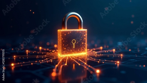 Glowing 3d padlock symbolizing digital security