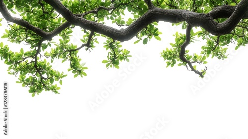 Green Tree Branch with Leaves on White Background – Nature Design & Botanical Projects, graphic design projects, nature-themed backgrounds, stock photo platforms, eco-friendly brandin