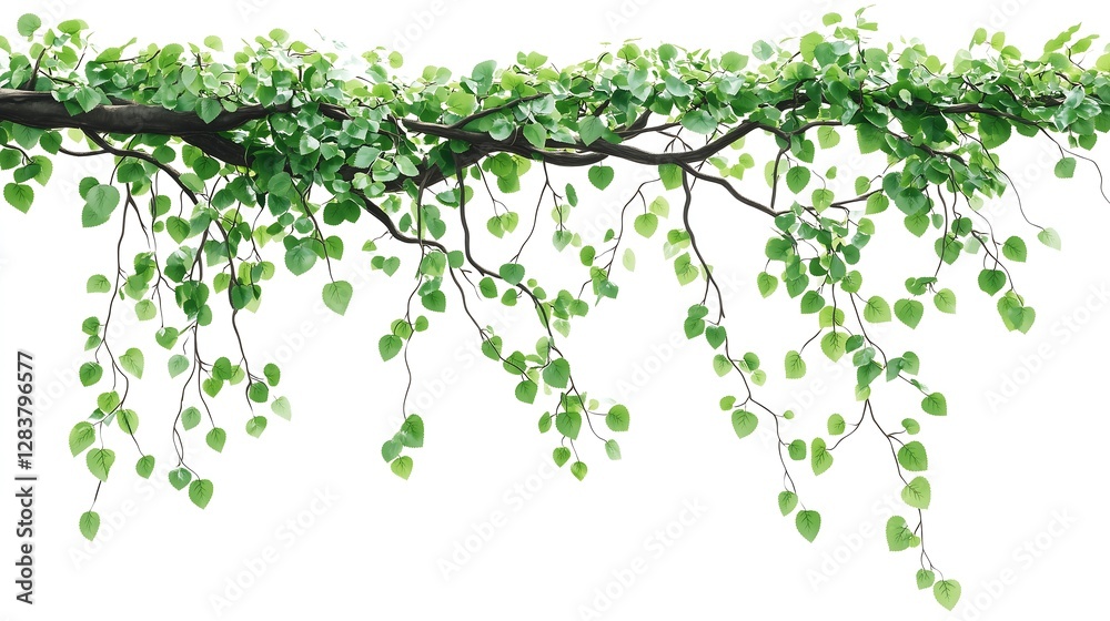 Green Tree Branch with Leaves on White Background – Nature Design & Botanical Projects, graphic design projects, nature-themed backgrounds, stock photo platforms, eco-friendly brandin Green Tree Branch with Leaves on White Background – Nature Design & Botanical Projects, graphic design projects, nature-themed backgrounds, stock photo platforms, eco-friendly brandin