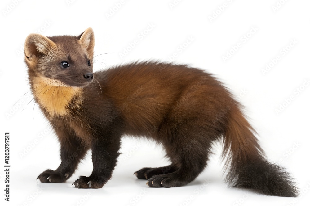 Obraz premium Brown American pine marten isolated on white background