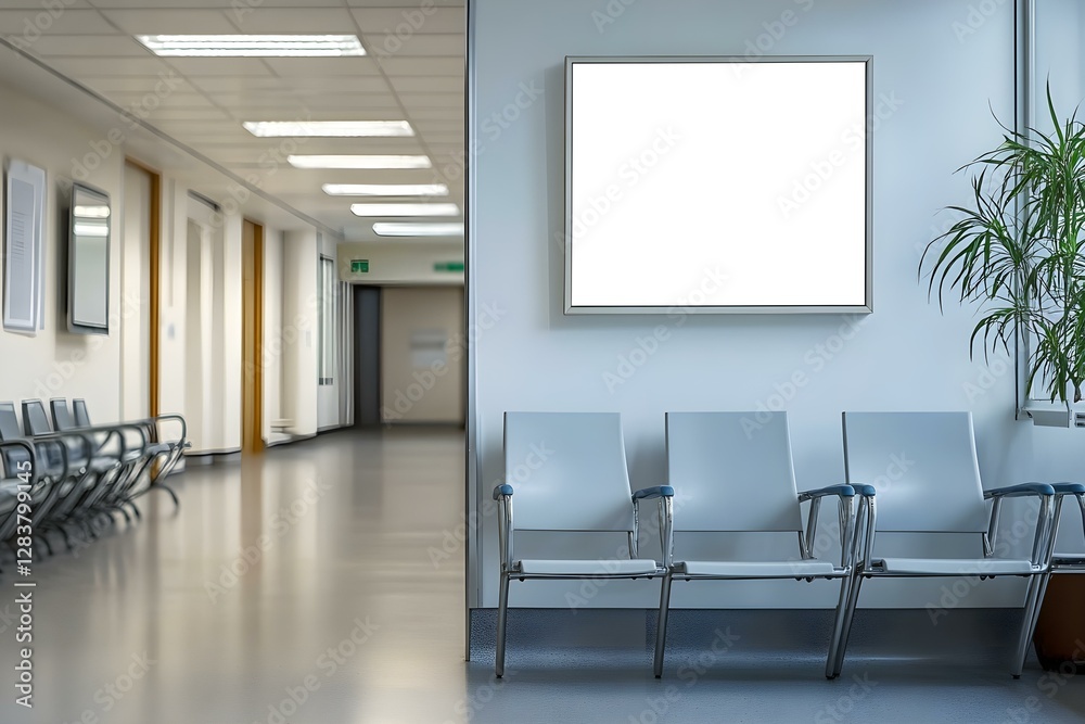 Fototapeta premium An Empty Mockup Frame Hangs Silently in the Hospital Hallway
