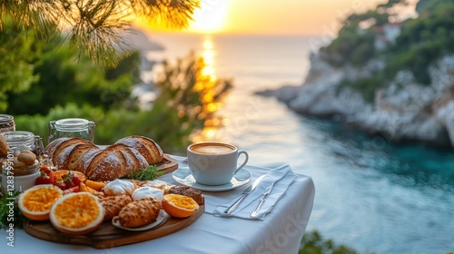 Fototapeta Naklejka Na Ścianę i Meble -  Coastal Sunrise Breakfast overlooking the sea