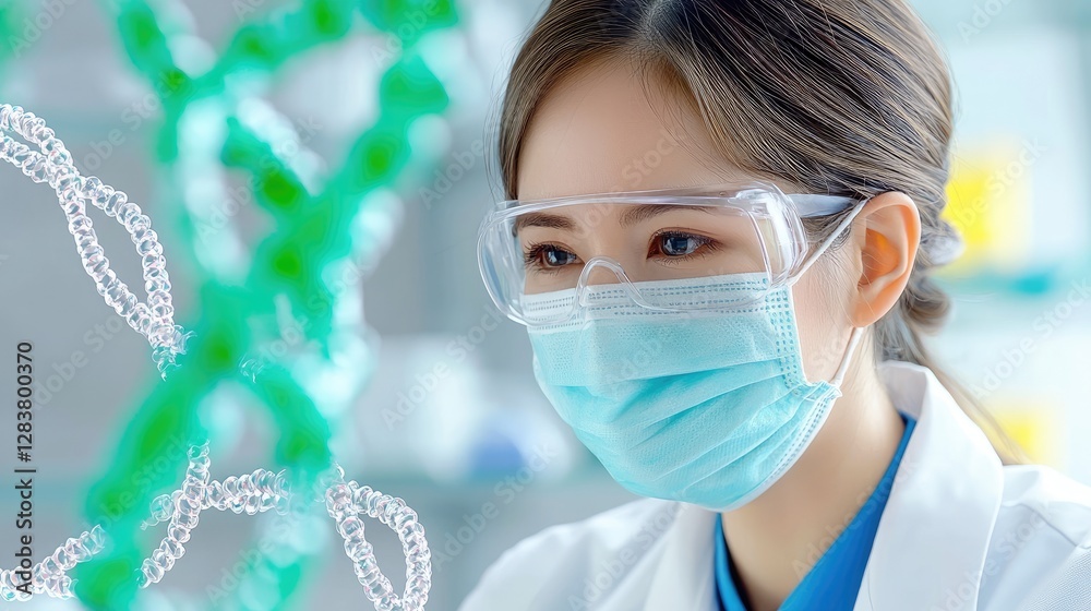 Scientist studying DNA, lab background Scientist studying DNA, lab background