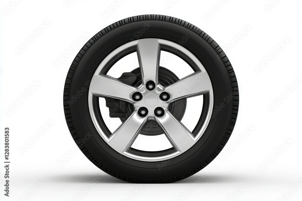 Shiny alloy car wheel on white background. Neural network AI generated Shiny alloy car wheel on white background. Neural network AI generated