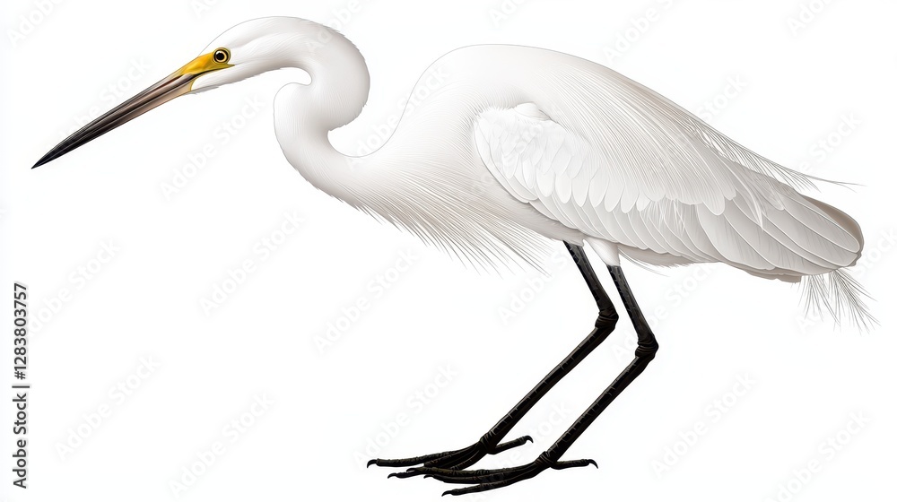 Obraz premium Elegant White Bird with Long Neck and Slim Legs Standing Gracefully