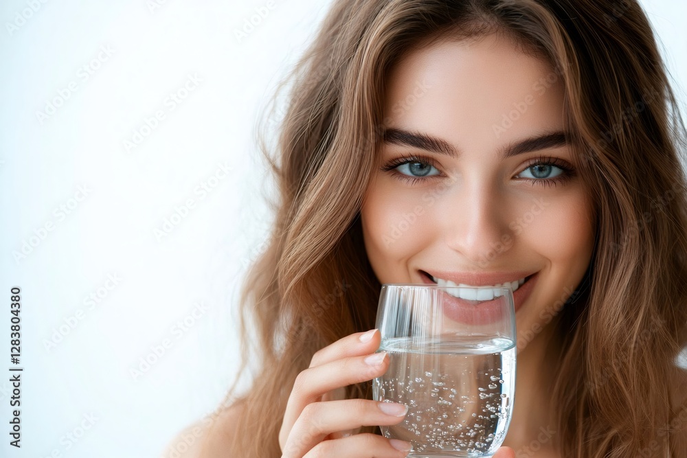 Beautiful smiling woman drinking sparkling water from a glass Beautiful smiling woman drinking sparkling water from a glass