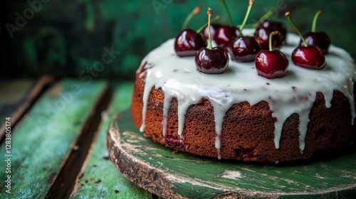 A Delectable Cherry Cake with Dripping Icing: A Visual Feast