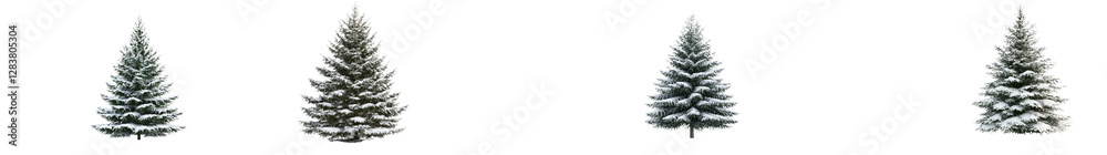 Fototapeta premium Serene and peaceful winter landscape with tall pine or fir trees covered in fresh white snow Tranquil forest scene with snowy evergreen branches and peaceful natural atmosphere