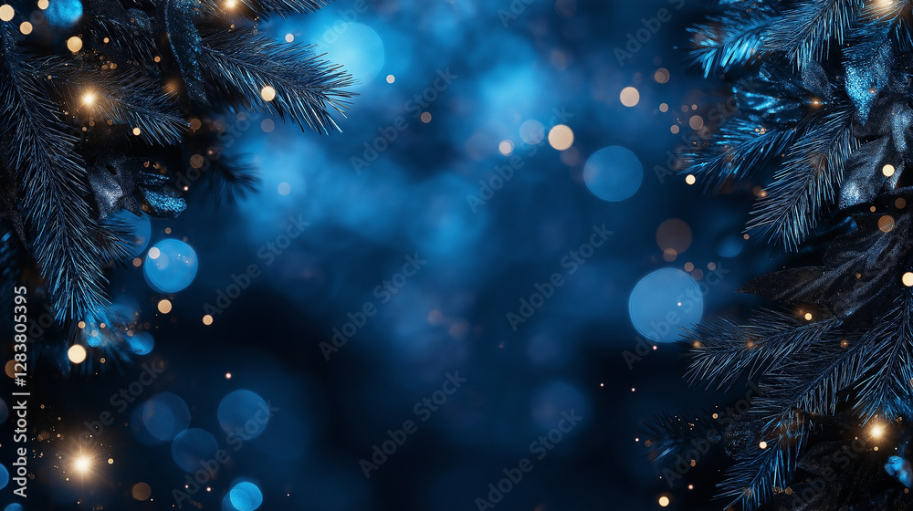 A blue background with a tree on the left and a tree on the right A blue background with a tree on the left and a tree on the right