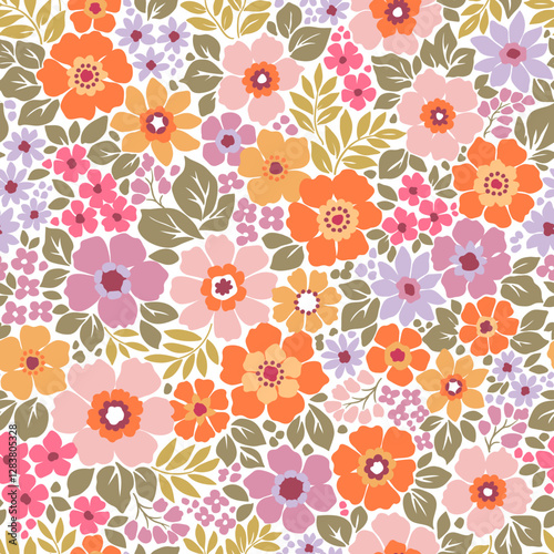 Beautiful floral pattern in small flowers.
Whith Small pastel multicolor flowers. White
background. Ditsy print. Floral seamless
background. Gentle template for fashion
prints. Stock pattern. 