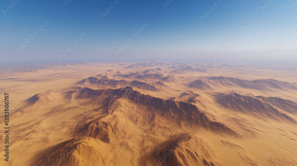 Fototapeta premium Sahara desert dune vector landscape background. Cartoon egyptian sky and yellow sand hill illustration. Dubai summer day wilderness scene. African sunny drought environment for adventure game design.