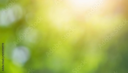 soft focus green and yellow sunlight bokeh background with natural blurred foliage, ideal for eco friendly designs and wellness themes