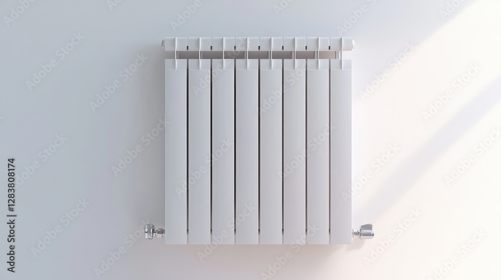 A white radiator with eight sections, presented against a white background A white radiator with eight sections, presented against a white background