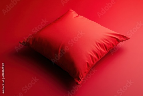 A red pillow is presented on a red surface environment