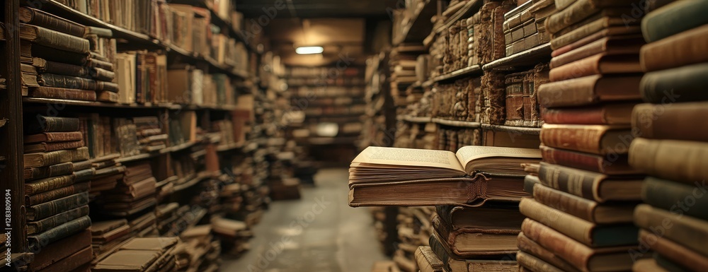 Fototapeta premium Open book in old library, knowledge, history