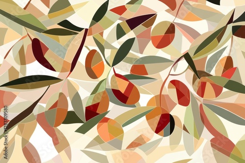 Colorful Abstract Representation of Olive Branches and Leaves