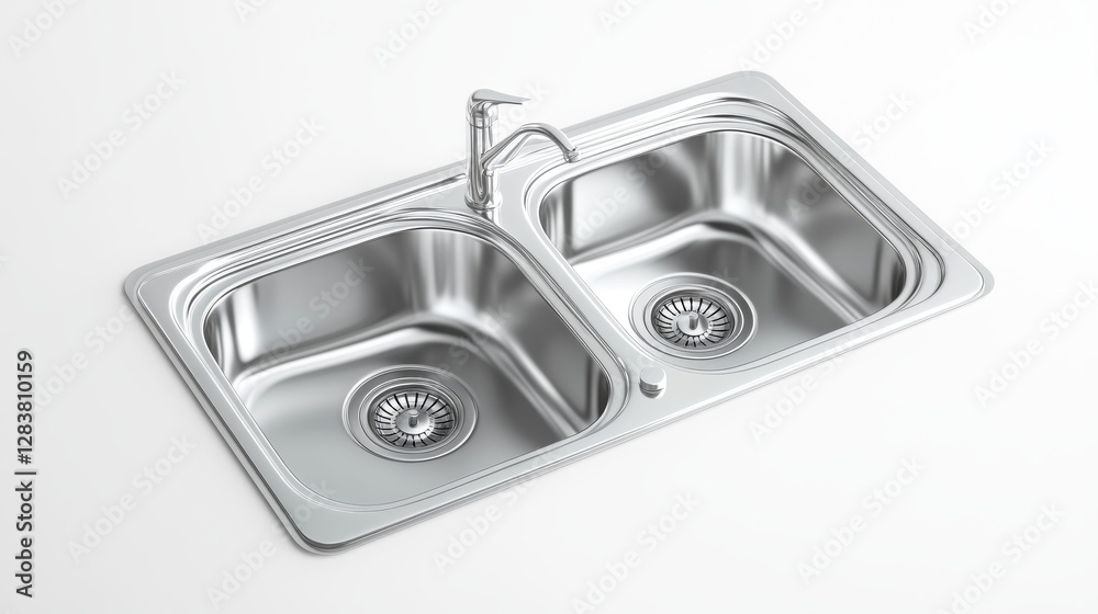 Stainless steel sinks top view 3d mockup. Kitchen metal washbasin with water and rust, double bowl for dirty and clean dishes. household stuff isolated on white background, Realistic vector mock up Stainless steel sinks top view 3d mockup. Kitchen metal washbasin with water and rust, double bowl for dirty and clean dishes. household stuff isolated on white background, Realistic vector mock up