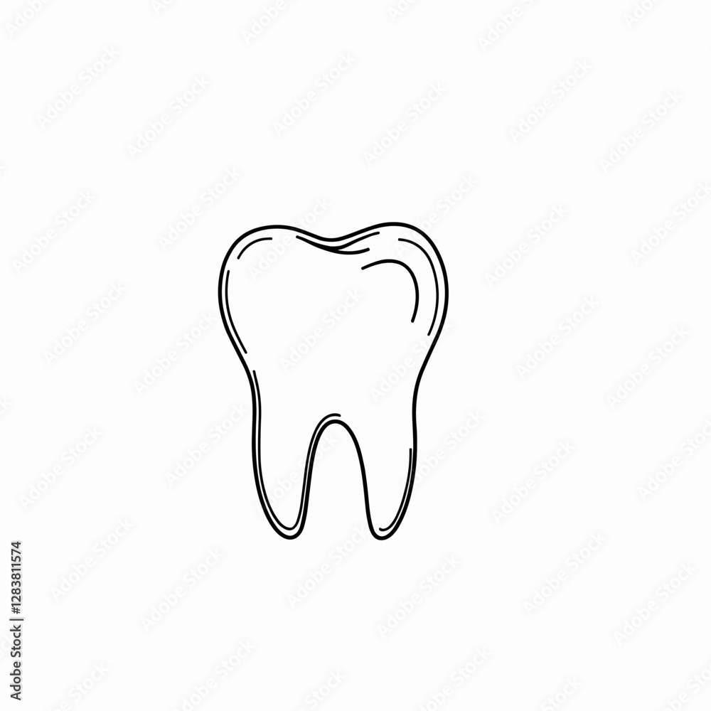 Minimalistic tooth illustration, continuous line art on white background Minimalistic tooth illustration, continuous line art on white background