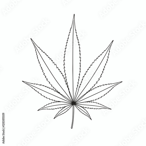 Minimalist cannabis leaf line drawing on white background, modern art