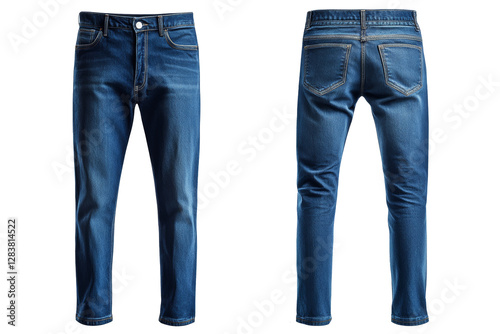 Men's blue denim pants front and back. Transparent bottom