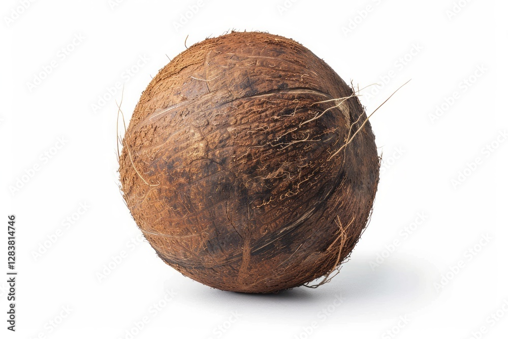 Coconut on white background with detailed texture. Neural network AI generated Coconut on white background with detailed texture. Neural network AI generated