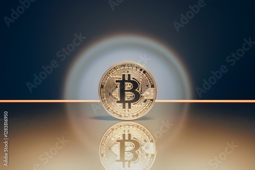 Golden Bitcoin Coin Underlit with Subtle Glare  photo