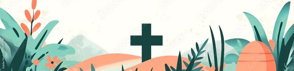 Obraz premium Modern Easter illustration in green and orange symbolizing hope