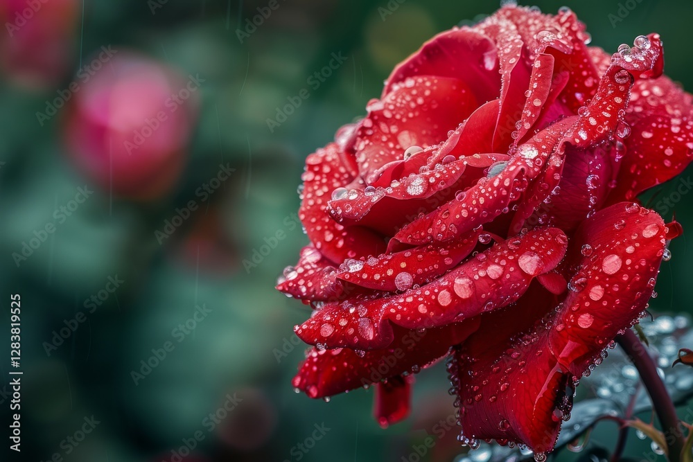 Dew-kissed red rose in moody lighting. Neural network AI generated Dew-kissed red rose in moody lighting. Neural network AI generated