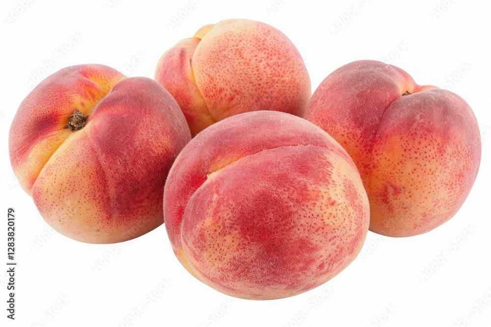 Few ripe peaches on white background. Neural network AI generated Few ripe peaches on white background. Neural network AI generated
