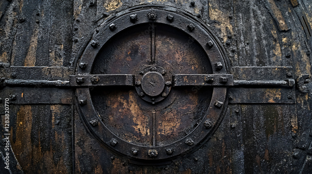 A close up view of a rusted and old metal door A close up view of a rusted and old metal door