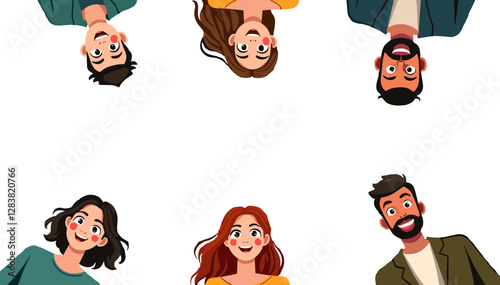 Group of cheerful young people smiling together in a fun and friendly atmosphere with copy space
