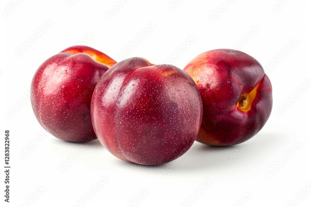Few ripe plums on white background. Neural network AI generated Few ripe plums on white background. Neural network AI generated