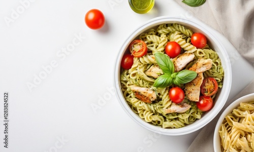Fresh Basil Pesto Pasta with Grilled Chicken and Cherry Tomatoes