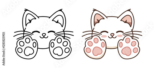 Cute kitty sticker. Vector illustration.