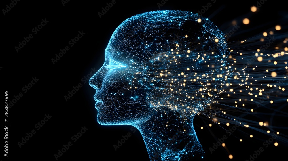 Obraz premium Abstract digital human face symbolizing artificial intelligence and futuristic technology