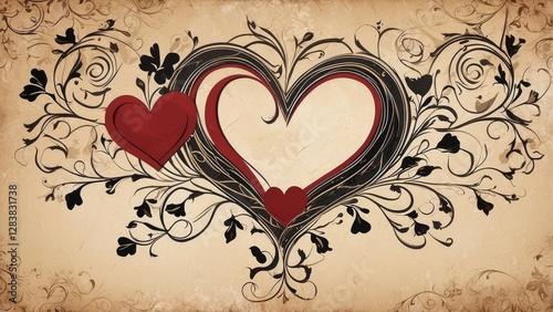 2. **Antique Valentine's Card: Red Hearts on Textured Paper**
